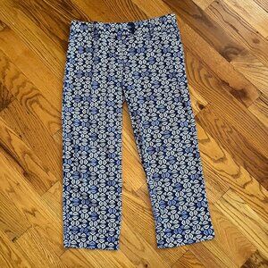 Loft Marisa Blue Patterned Crop Pants